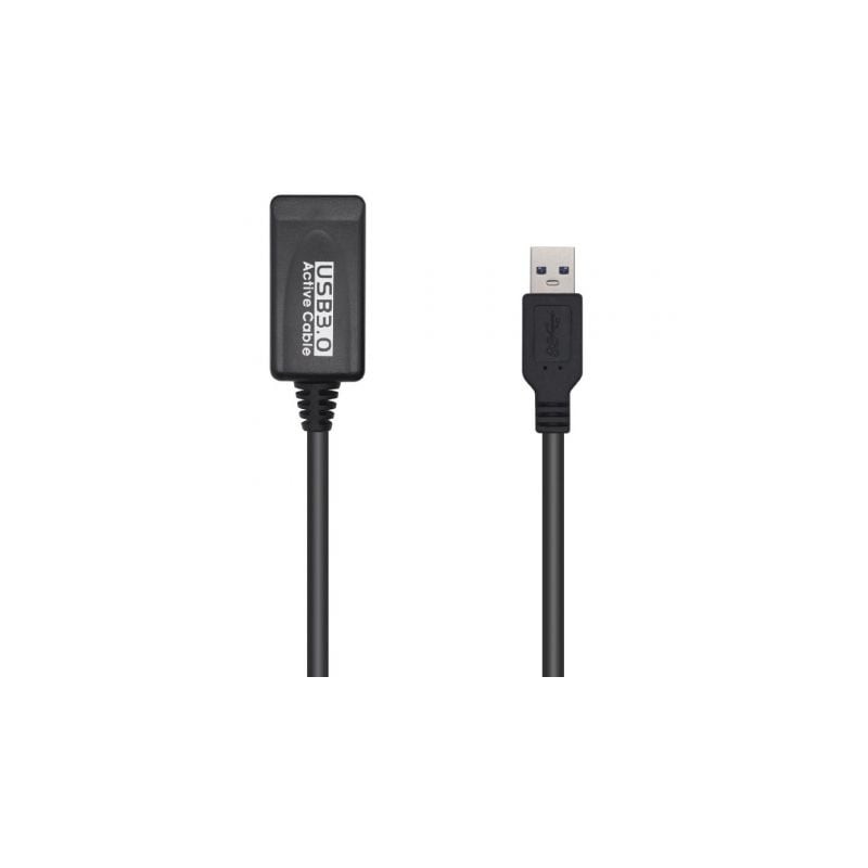 Cable alargador usb 3.0 con amplificador aisens a105-0525/ usb macho - usb hembra/ hasta 9w/ 625mbps/ 5m/ negro