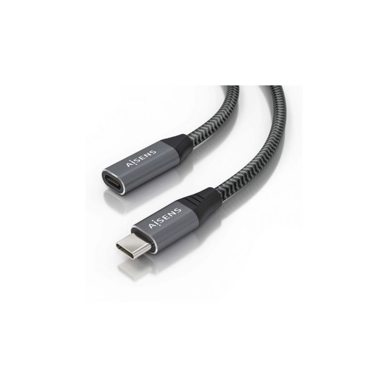 Cable alargador usb 3.2 aisens a107-0636/ usb tipo-c macho - usb tipo-c hembra/ hasta 100w/ 20gbps/ 2m/ gris