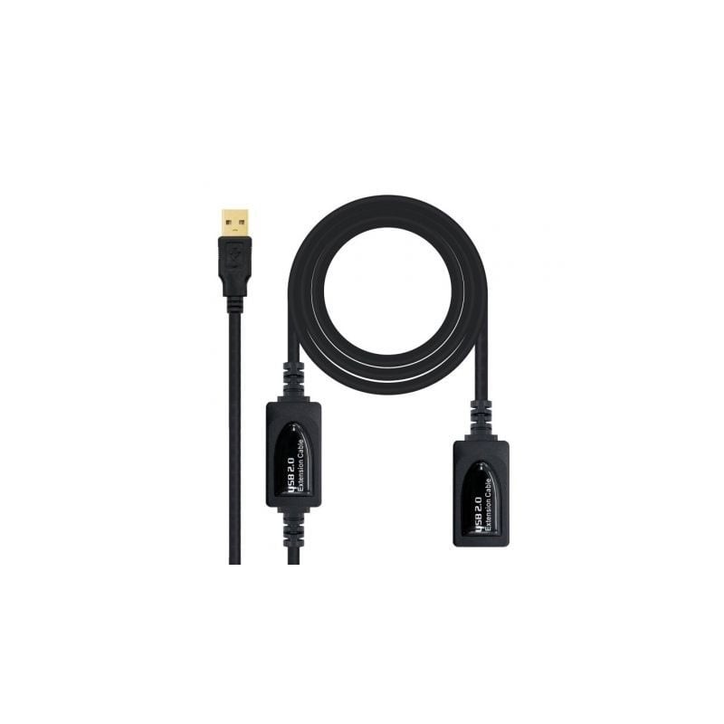 Cable alargador usb 2.0 nanocable 10.01.0212/ usb macho - usb hembra/ 10m/ negro
