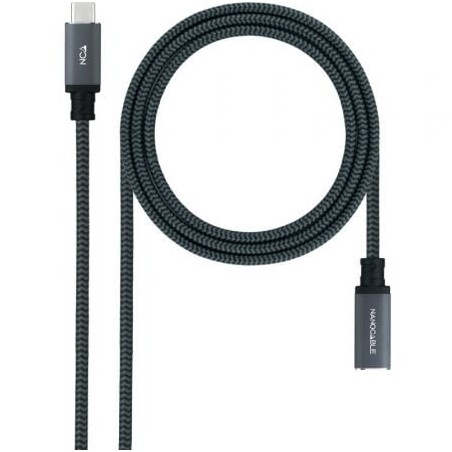 Cable alargador usb tipo-c 3.2 nanocable 10.01.4501-comb/ usb tipo-c macho - usb tipo-c hembra/ 1m/ negro