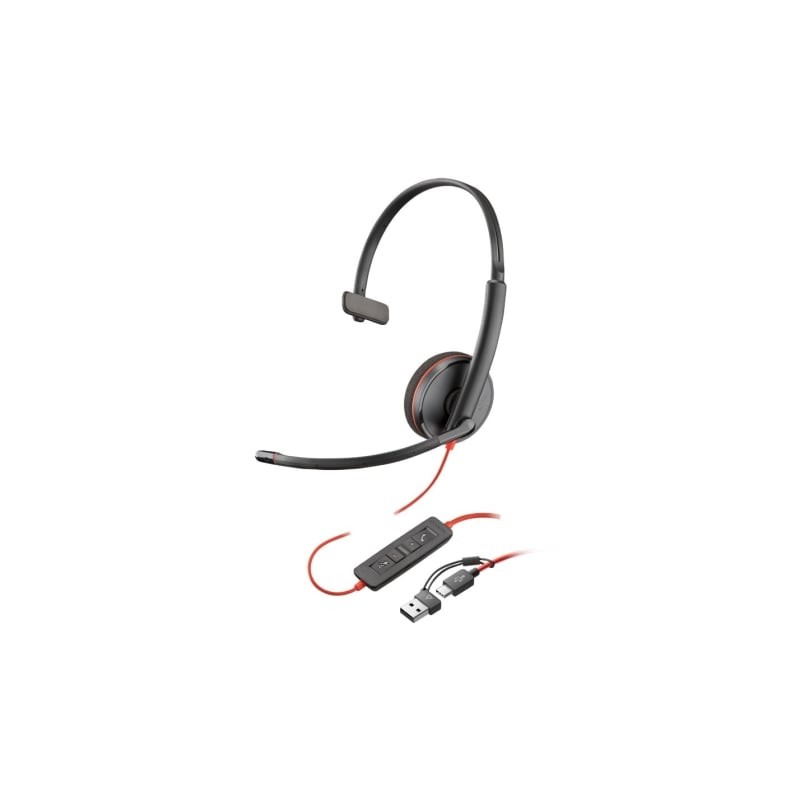 Auricular poly blackwire 3210 + adaptador usb-c/a/ con micrófono/ usb tipo-c/ negro