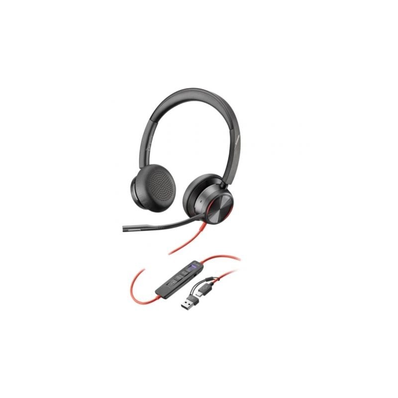 Auriculares poly blackwire 8225 para microsoft teams + adaptador usb-c/a/ con micrófono/ usb tipo-c/ negros