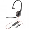Auricular poly blackwire 3215 + 3.5mm + adaptador usb-c/a/ con micrófono/ jack 3.5 - usb tipo-c/ bulk/ negro