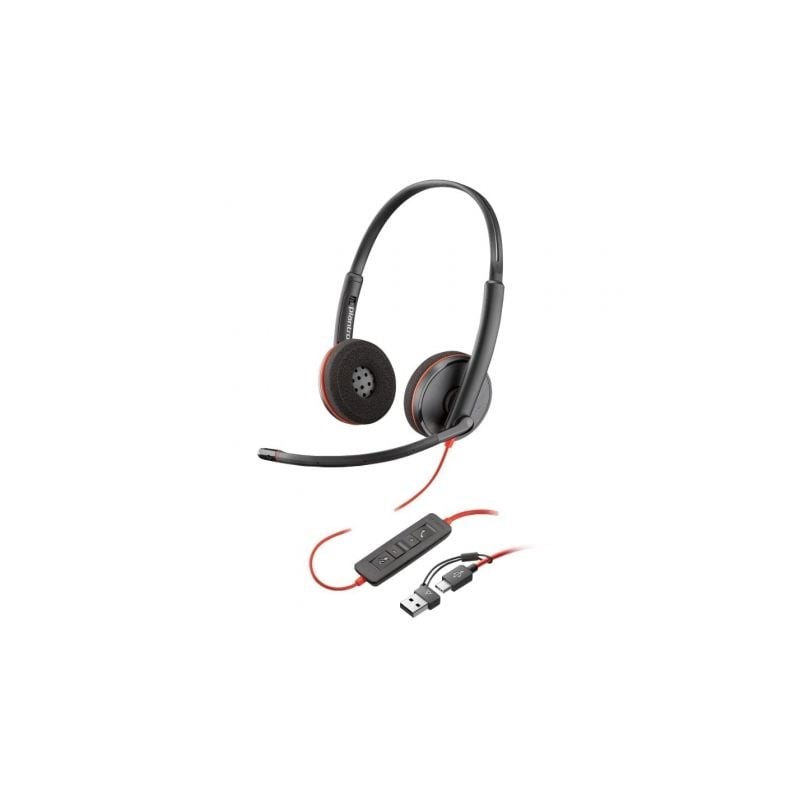Auriculares poly blackwire 3220 + adaptador usb-c/a/ con micrófono/ bulk/ negros