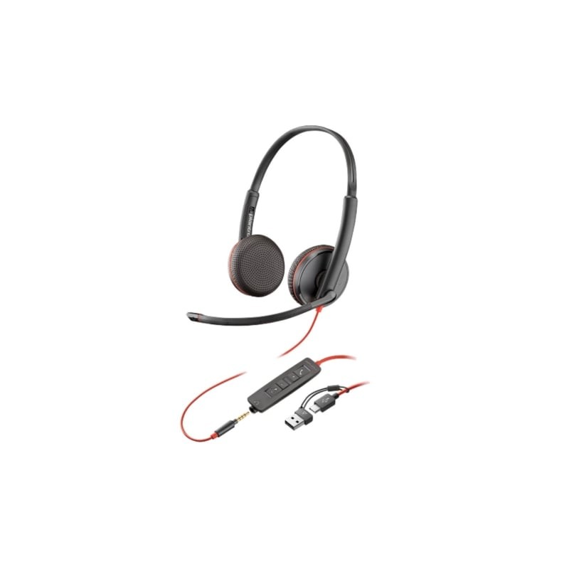 Auriculares poly blackwire 3225 + adaptador usb-c/a/ con micrófono/ jack 3.5mm/ negro