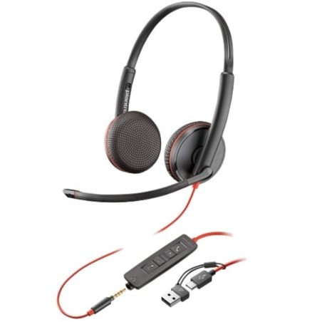 Auriculares poly blackwire 3225 + adaptador usb-c/a/ con micrófono/ jack 3.5mm/ negro