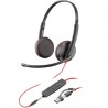 Auriculares poly blackwire 3225 + adaptador usb-c/a/ con micrófono/ jack 3.5mm/ negro
