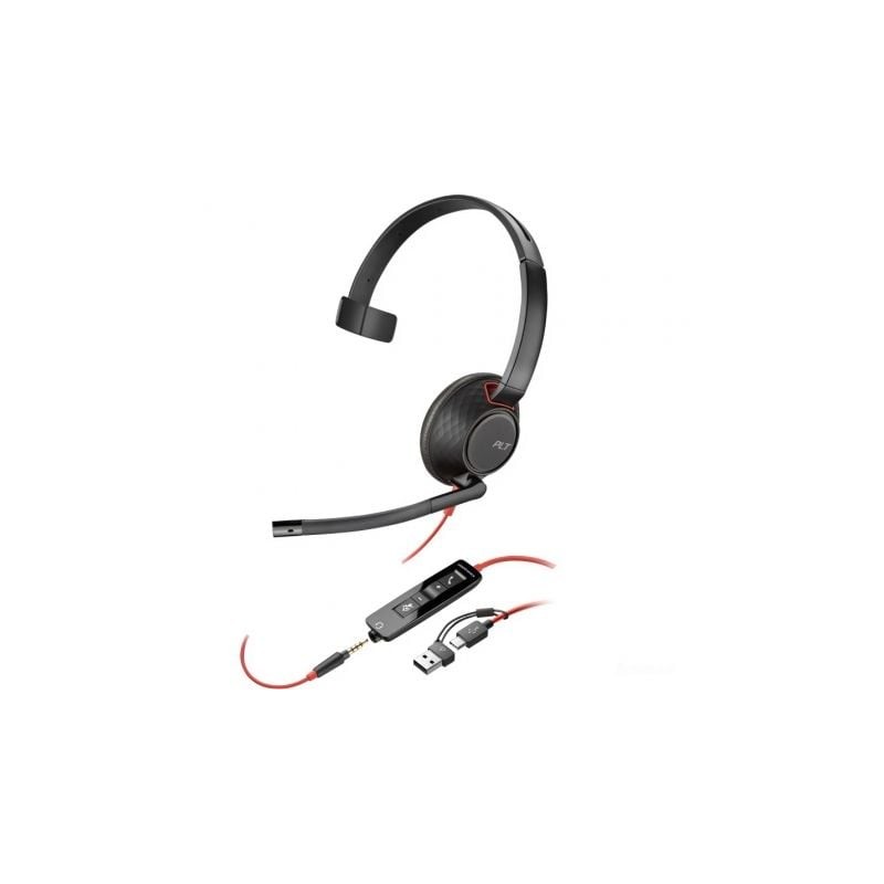 Auricular poly blackwire 5210 + 3.5 mm + adaptador usb-c/a/ con micrófono/ jack 3.5 - usb tipo-c/ jack 3.5 - usb tipo-c/ bulk/