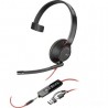 Auricular poly blackwire 5210 + 3.5 mm + adaptador usb-c/a/ con micrófono/ jack 3.5 - usb tipo-c/ jack 3.5 - usb tipo-c/ bulk/