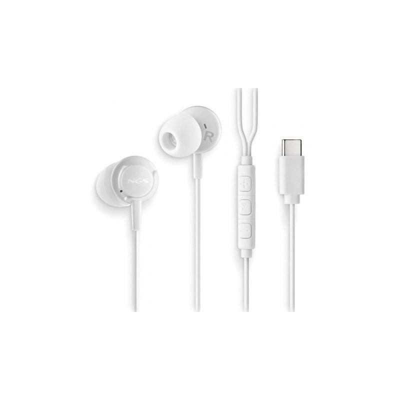 Auriculares intrauditivos ngs cross step/ con micrófono/ usb tipo-c/ blancos