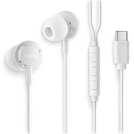 Auriculares intrauditivos ngs cross step/ con micrófono/ usb tipo-c/ blancos
