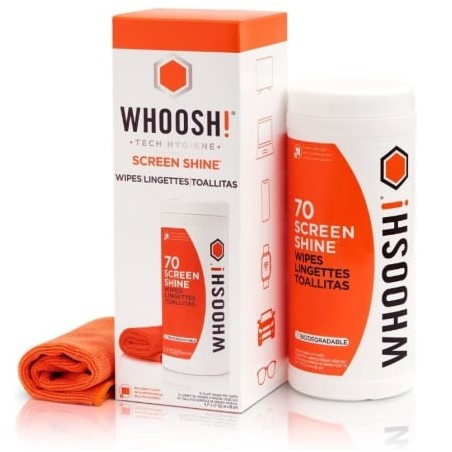 Kit toallitas whoosh wsh006 para limpieza de pantallas/ pack de 70 unidades + paño microfibra