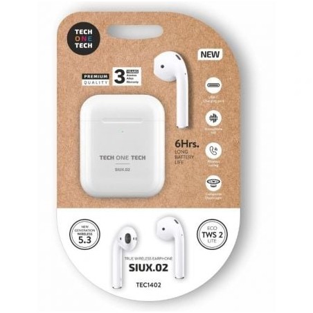Auriculares bluetooth tech one tech siux.02 tec1402/ con estuche de carga/ autonomía 6h/ blancos