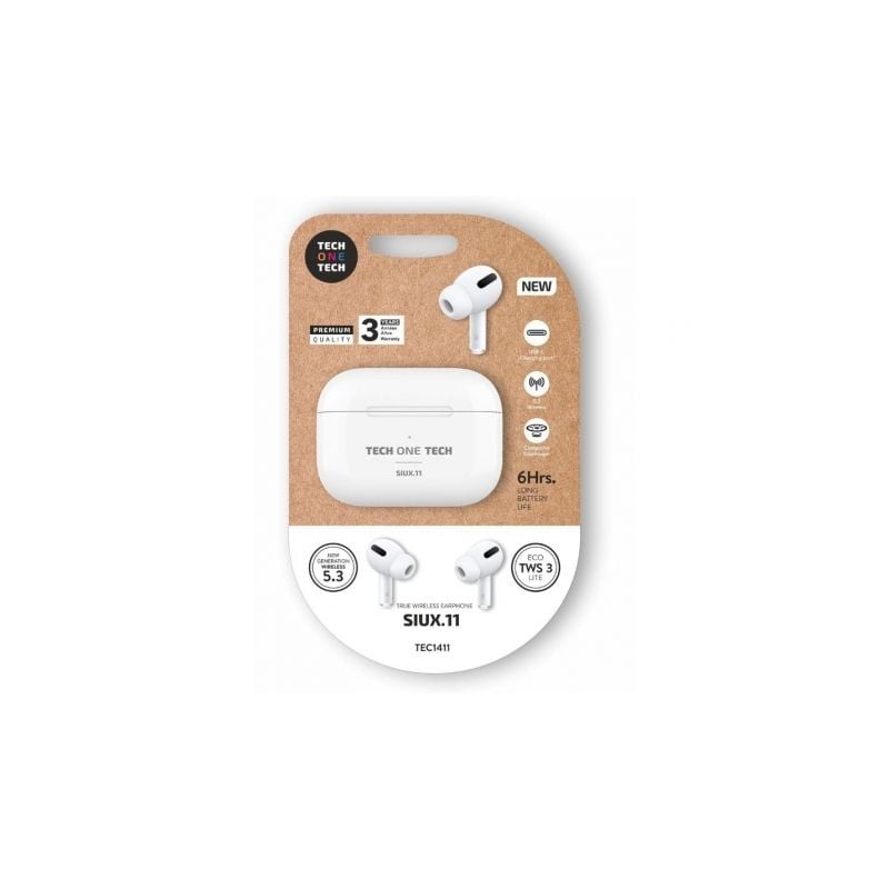 Auriculares bluetooth tech one tech siux.11 tec1411/ con estuche de carga/ autonomía 6h/ blancos