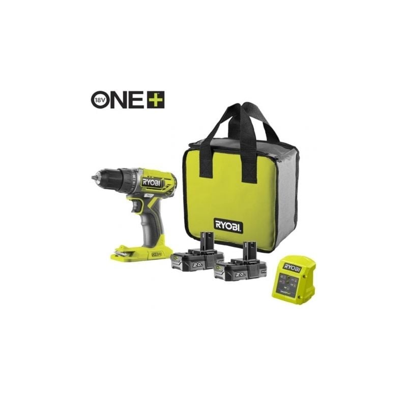 Taladro-atornillador sin cable ryobi one+ r18dd2-220s/ 2 baterías 18v 2,0 ah/ cargador 1,5 a/ bolsa de transporte