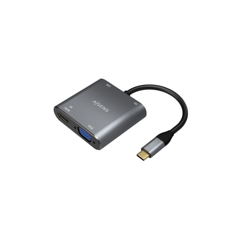 Conversor aisens a109-0626/ hdmi hembra - vga hembra - usb tipo-c macho - usb hembra - usb tipo-c hembra/ 15cm/ gris