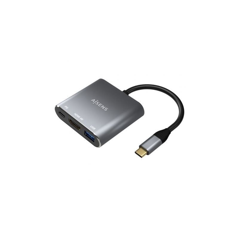 Conversor aisens a109-0669/ usb tipo-c macho/ hdmi hembra - usb hembra - usb tipo-c hembra/ 15cm/ gris