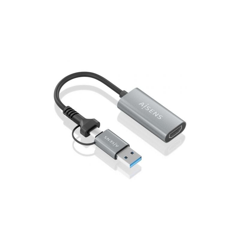 Conversor hdmi aisens a109-0913/ usb + usb tipo-c 3.1 macho - hdmi macho/ 15cm/ gris