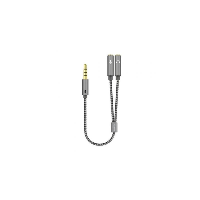 Cable estéreo aisens a128-0415/ jack 3.5 macho - 2x jack 3.5 hembra/ 25cm/ gris