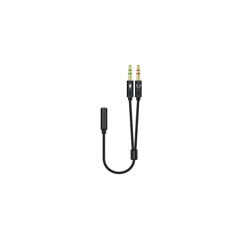 Cable estéreo aisens a128-0418/ jack 3.5 hembra - 2x jack 3.5 macho/ 25cm/ negro