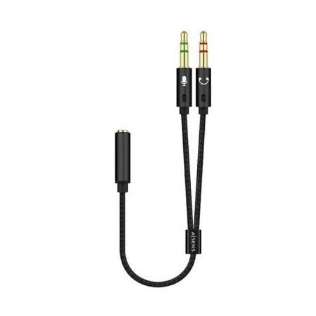 Cable estéreo aisens a128-0418/ jack 3.5 hembra - 2x jack 3.5 macho/ 25cm/ negro