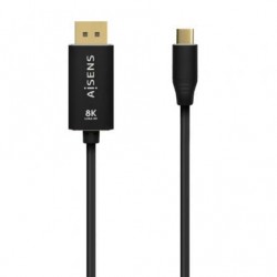 Cable conversor displayport 8k 60hz aisens a109-0687/ usb tipo-c macho - displayport macho/ hasta 27w/ 1250mbps/ 1.8m/ negro