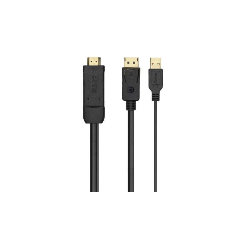Cable conversor aisens a122-0641/ hdmi macho - displayport macho + usb macho/ hasta 10w/ 2250mbps/ 10cm + 1.8m/ negro