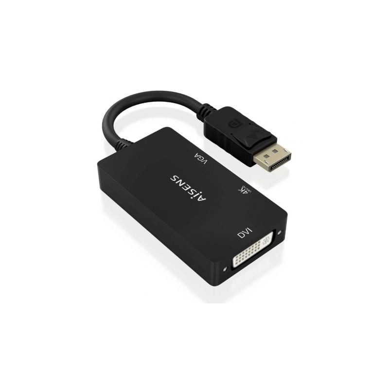 Cable conversor aisens a125-0861/ displayport macho/ vga hembra - dvi hembra - hdmi 4k hembra/ 15cm/ negro