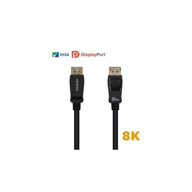 Cable displayport 1.4 8k aisens a149-0431/ displayport macho - displayport macho/ 1m/ certificado/ negro