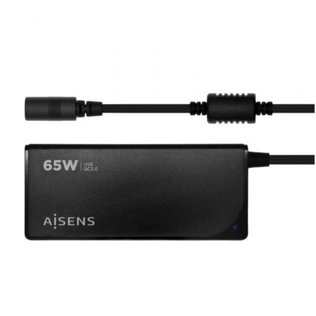 Cargador de portátil aisens aslc-65wauto-bk/ 65w/ 1xusb qc3.0/ automático/ 9 conectores/ voltaje 18.5-20v