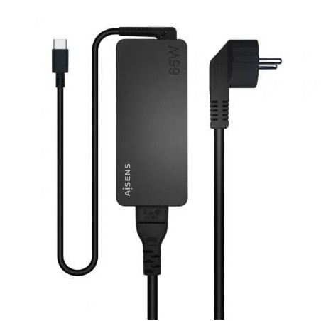 Cargador de portátil aisens asch-1pd65d-bk/ 1xusb tipo-c/ 65w/ automatico/ voltaje 5-20v