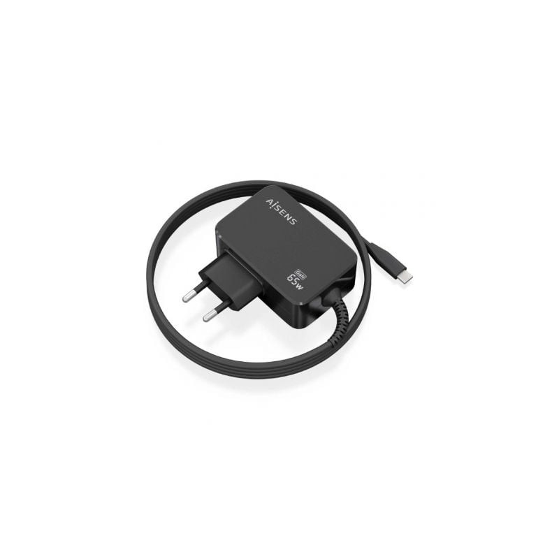 Cargador de portátil gan aisens asch-1pd65wl033-bk/ 1xusb tipo-c + cable 1.8m/ 65w/ automático/ voltaje 5-20v