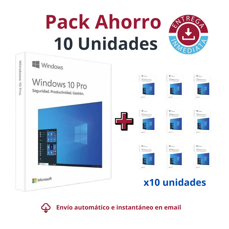 PACK 1 clave para 10 equipos WINDOWS 10 PRO
