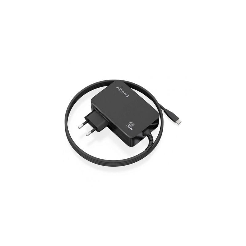 Cargador de portátil gan aisens asch-1pd90wl034-bk/ 1xusb tipo-c + cable 1.8m/ 90w/ automático/ voltaje 5-20v