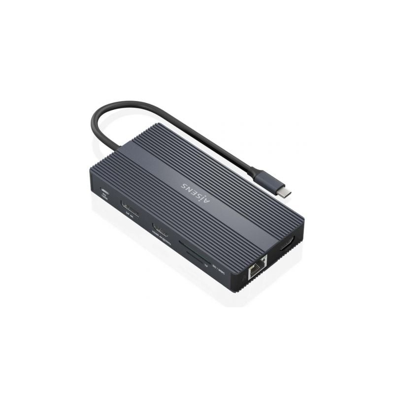 Docking usb tipo-c aisens asuc-12p017-gr/ 2xhdmi 4k/ 4xusb/ 1xusb tipo-c/ 1xrj45/ 1xdisplayport/ 1xlector tarjetas/ 1xusb