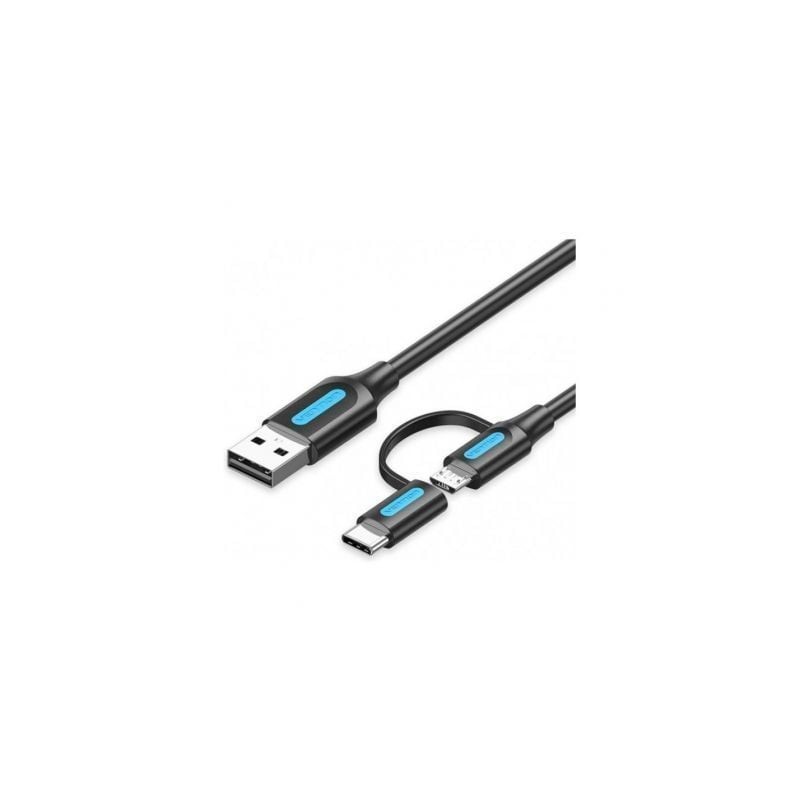 Cable usb 2.0 vention cqdbf usb macho - micro usb macho/ usb tipo-c macho/ 480mbps/ 1m/ negro