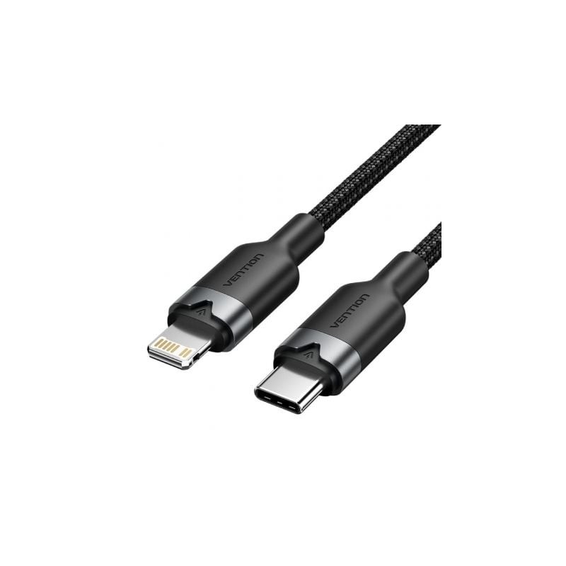 Cable usb tipo-c lightning vention lalbh/ usb tipo-c macho - lightning macho/ 27w/ 480mbps/ 2m/ negro