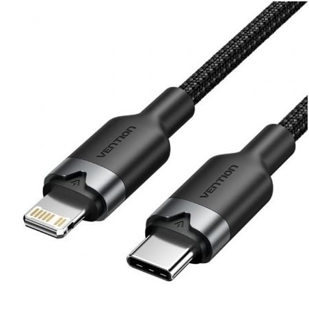 Cable usb tipo-c lightning vention lalbh/ usb tipo-c macho - lightning macho/ 27w/ 480mbps/ 2m/ negro