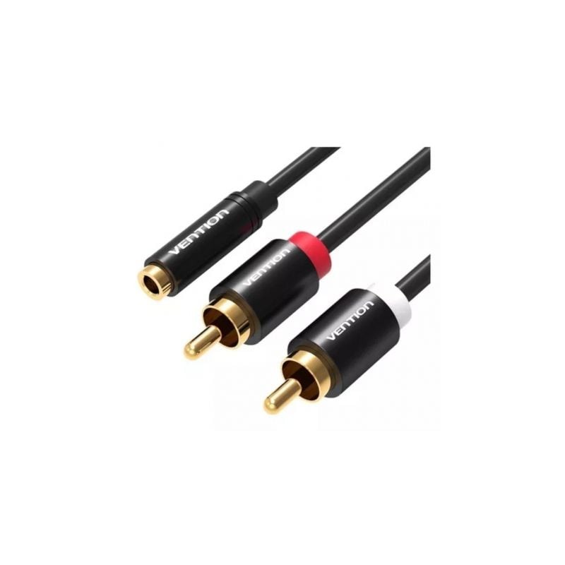 Cable estéreo vention vab-r01-b100/ jack 3.5 hembra - 2x rca macho/ 1m/ negro