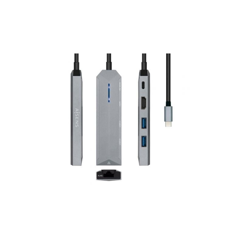Docking usb tipo-c aisens asuc-5p003-gr/ 1xhdmi 4k/ 2xusb/ 1xrj45/ 1xusb tipo-c pd/ gris