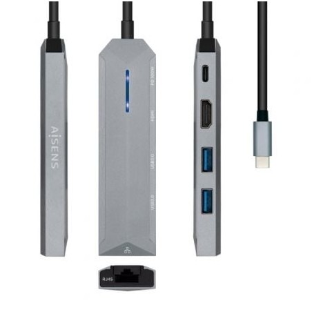 Docking usb tipo-c aisens asuc-5p003-gr/ 1xhdmi 4k/ 2xusb/ 1xrj45/ 1xusb tipo-c pd/ gris