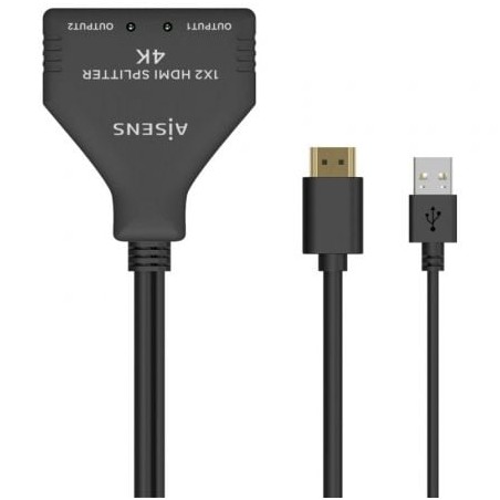 Cable duplicador hdmi 4k aisens a123-0654/ 2x hdmi hembra - hdmi macho - usb macho/ 30cm/ negro