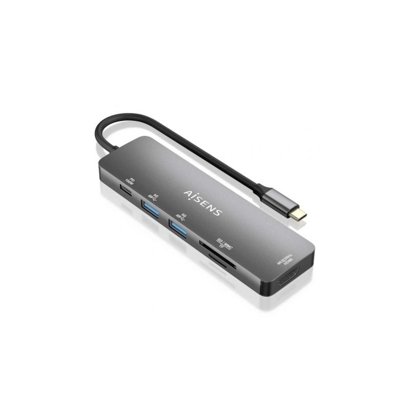 Docking usb tipo-c aisens asuc-6p016-gr/ 1xhdmi 4k/ 2xusb/ 1xlector tarjetas/ 1xusb tipo-c pd/ gris