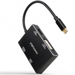 Conversor nanocable 10.16.4307/ usb tipo-c macho - vga hembra/ dvi hembra/ hdmi hembra/ displayport hembra/ 10cm/ negro
