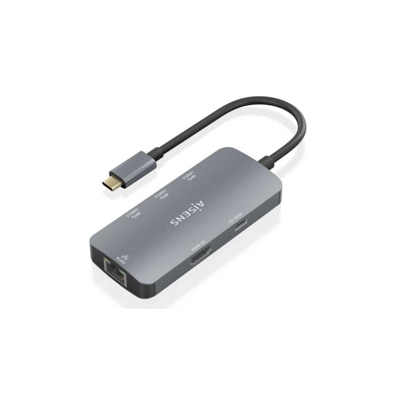 Docking usb tipo-c aisens asuc-6p019-gr/ 1xhdmi 4k/ 3xusb/ 1xrj45/ 1xusb tipo-c pd/ gris