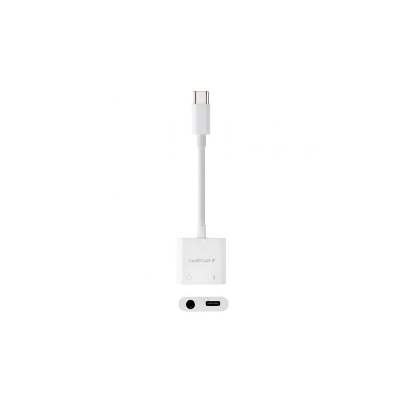Adaptador audio nanocable 10.24.1206/ usb tipo-c macho - jack 3.5 hembra/ usb tipo-c hembra/ blanco