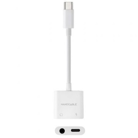 Adaptador audio nanocable 10.24.1206/ usb tipo-c macho - jack 3.5 hembra/ usb tipo-c hembra/ blanco