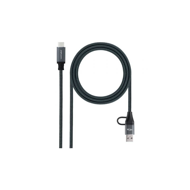 Cable usb 3.2 tipo-c nanocable 10.01.4113-comb/ usb tipo-c macho + usb macho - usb tipo-c macho/ hasta 100w/ 20gbps/ 3m/ gris y