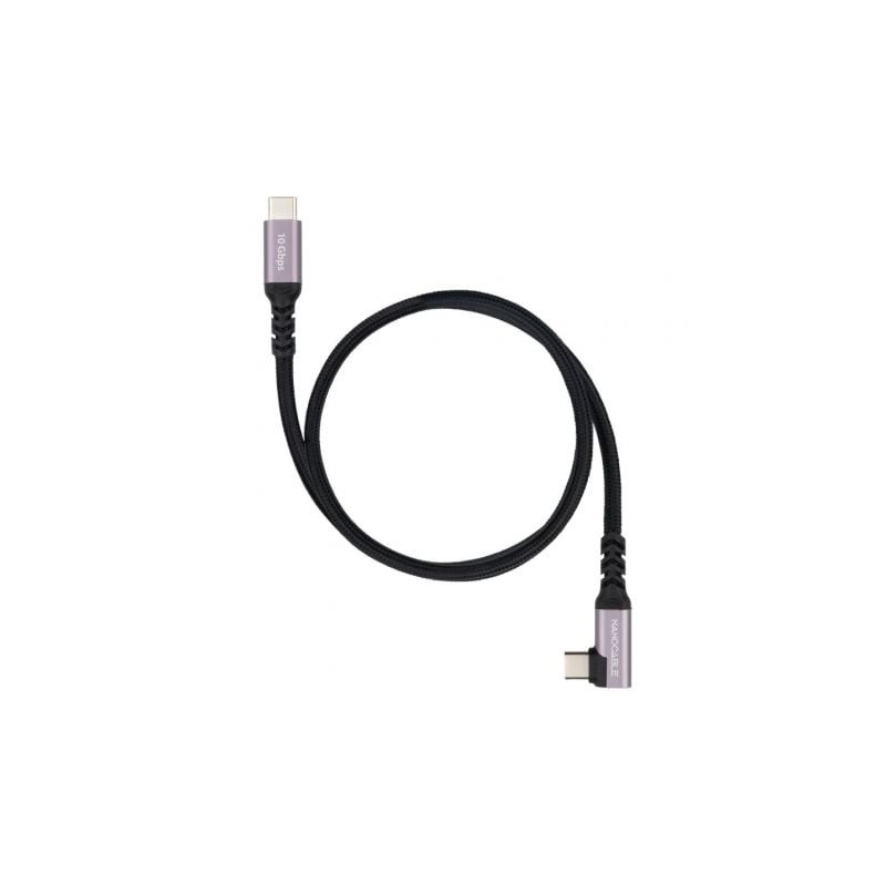 Cable usb 3.2 tipo-c acodado nanocable 10.01.4700/ usb tipo-c macho - usb tipo-c macho/ hasta 100w/ 10gbps/ 50cm/ negro