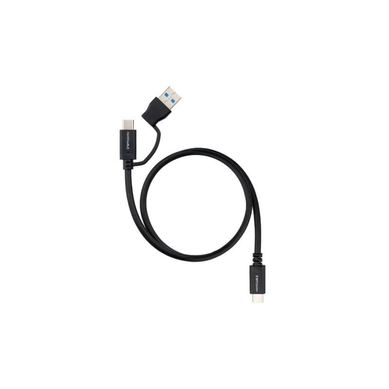 Cable usb 3.2 tipo-c nanocable 10.01.4802/ usb tipo-c macho/ usb macho - usb tipo-c macho/ hasta 60w/ 10gbps/ 2m/ negro